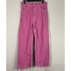 Zara Pink Wide Leg Jeans Sz 6 Raw Hem